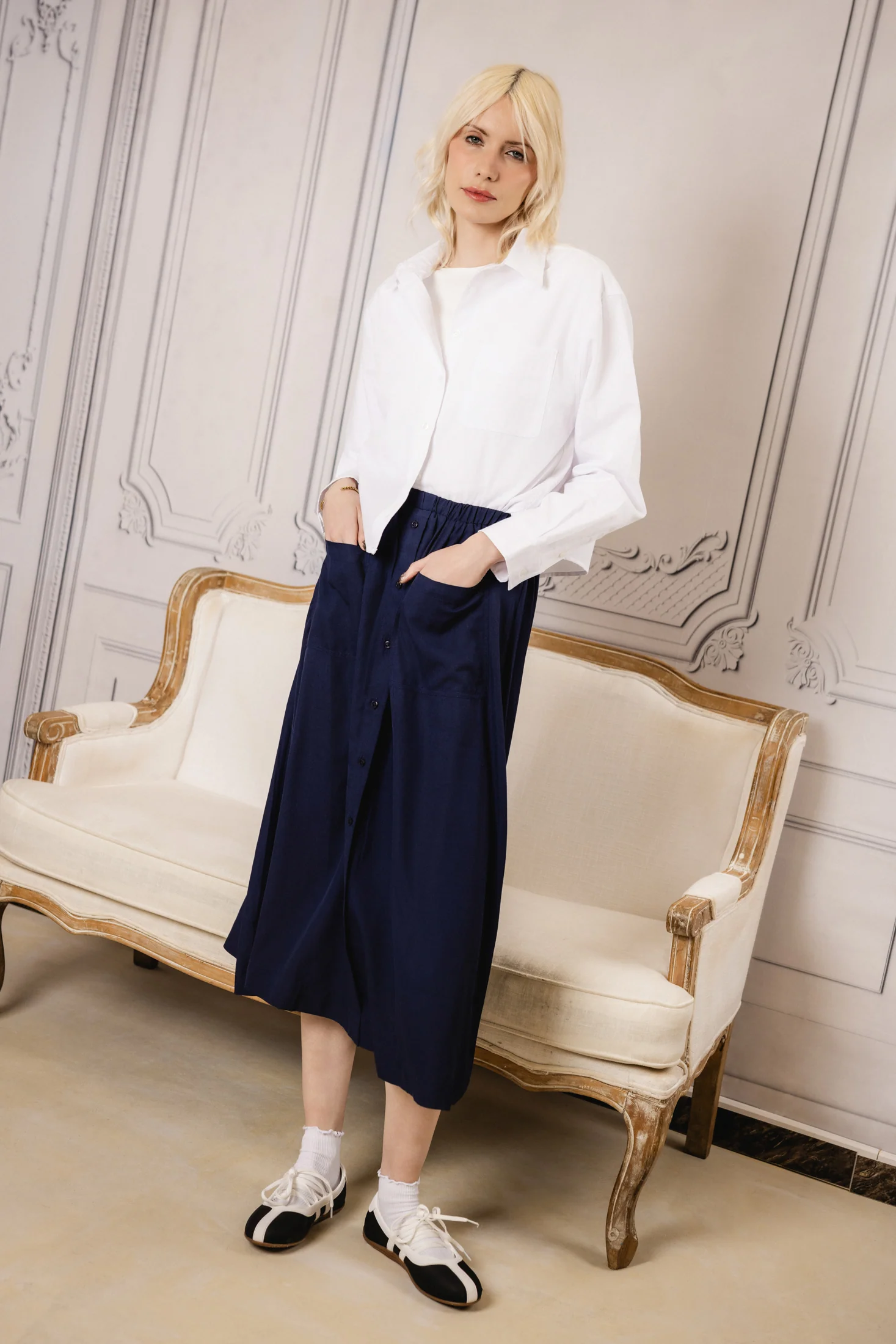 Crepe Button Down | Navy - Image 5