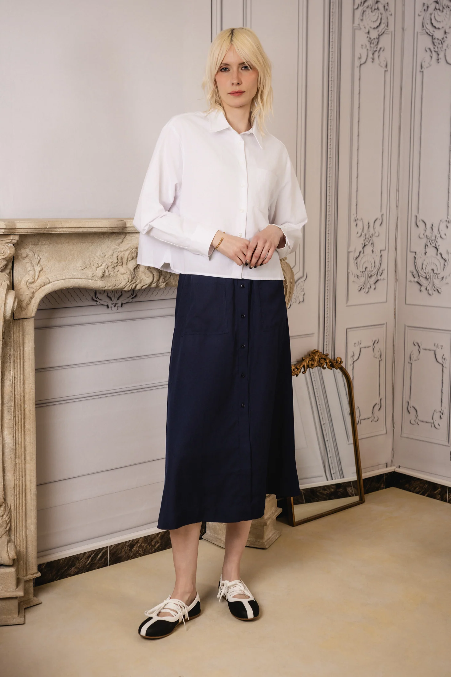 Crepe Button Down | Navy - Image 6