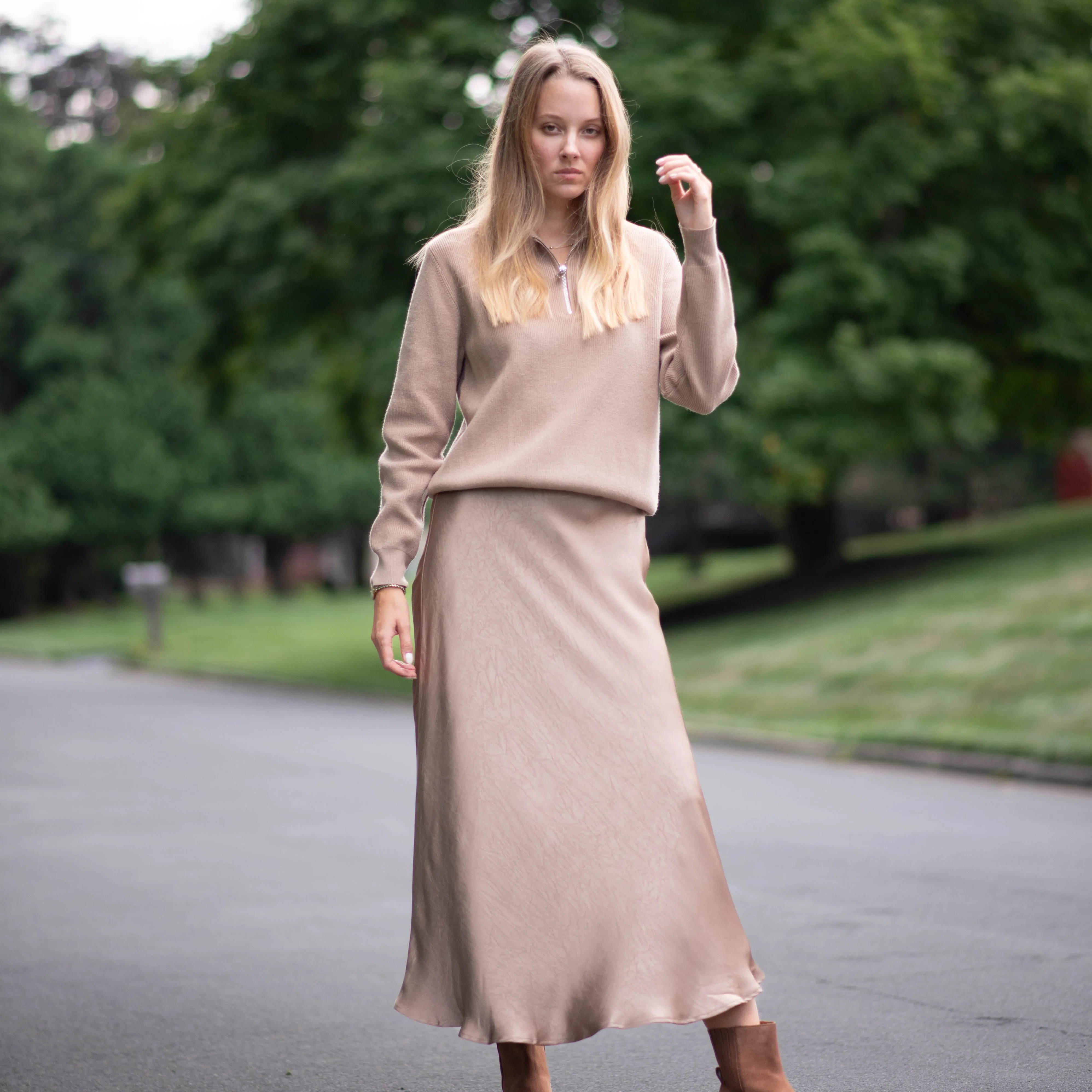 Crinkle Slip Skirt | Camel [Final Sale] - Image 2