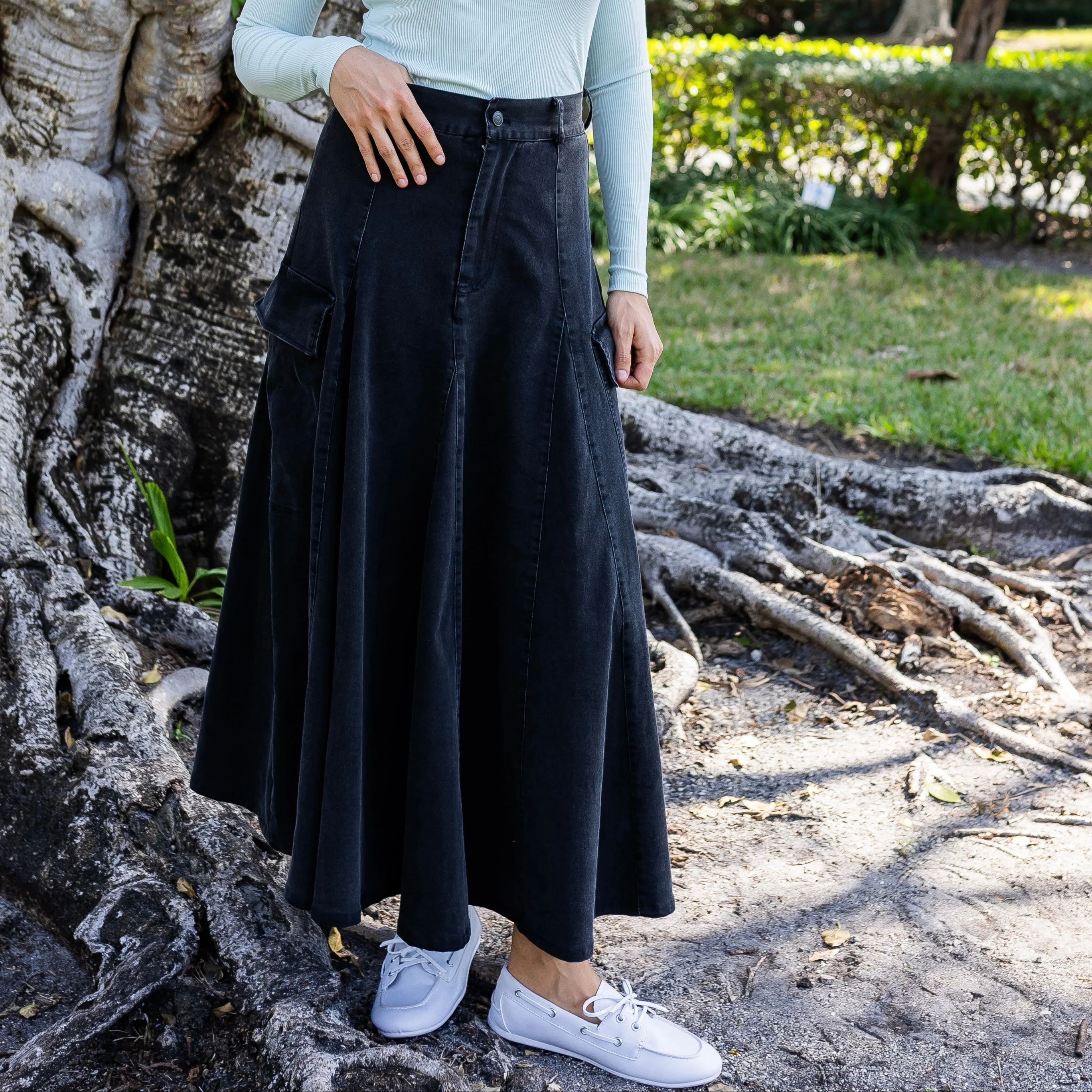 Cargo Denim Skirt | Black [Final Sale] - Image 2