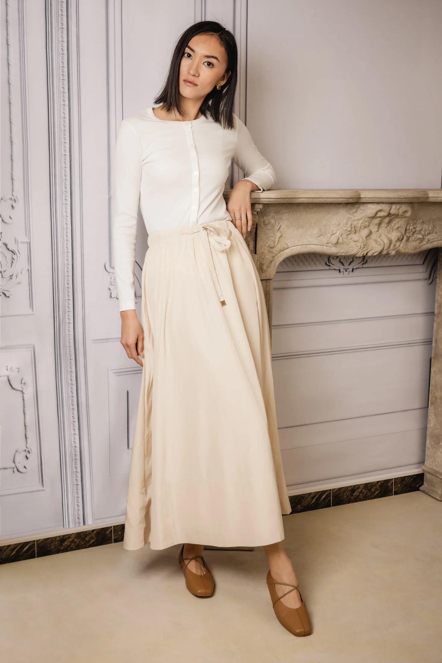 Payge drawstring skirt | Light Beige - Image 3