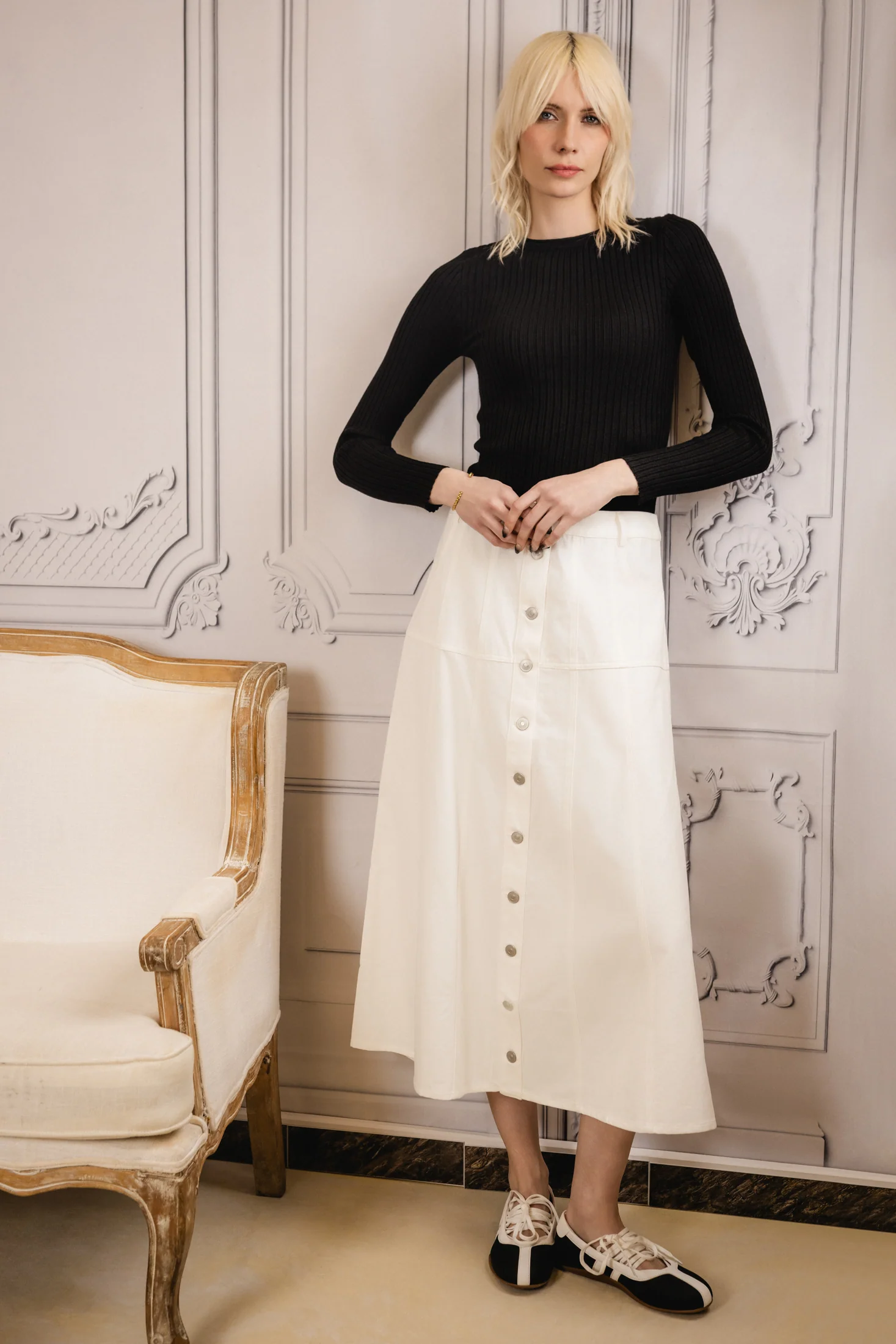 Estelle Button-Down Skirt | Denim White - Image 3