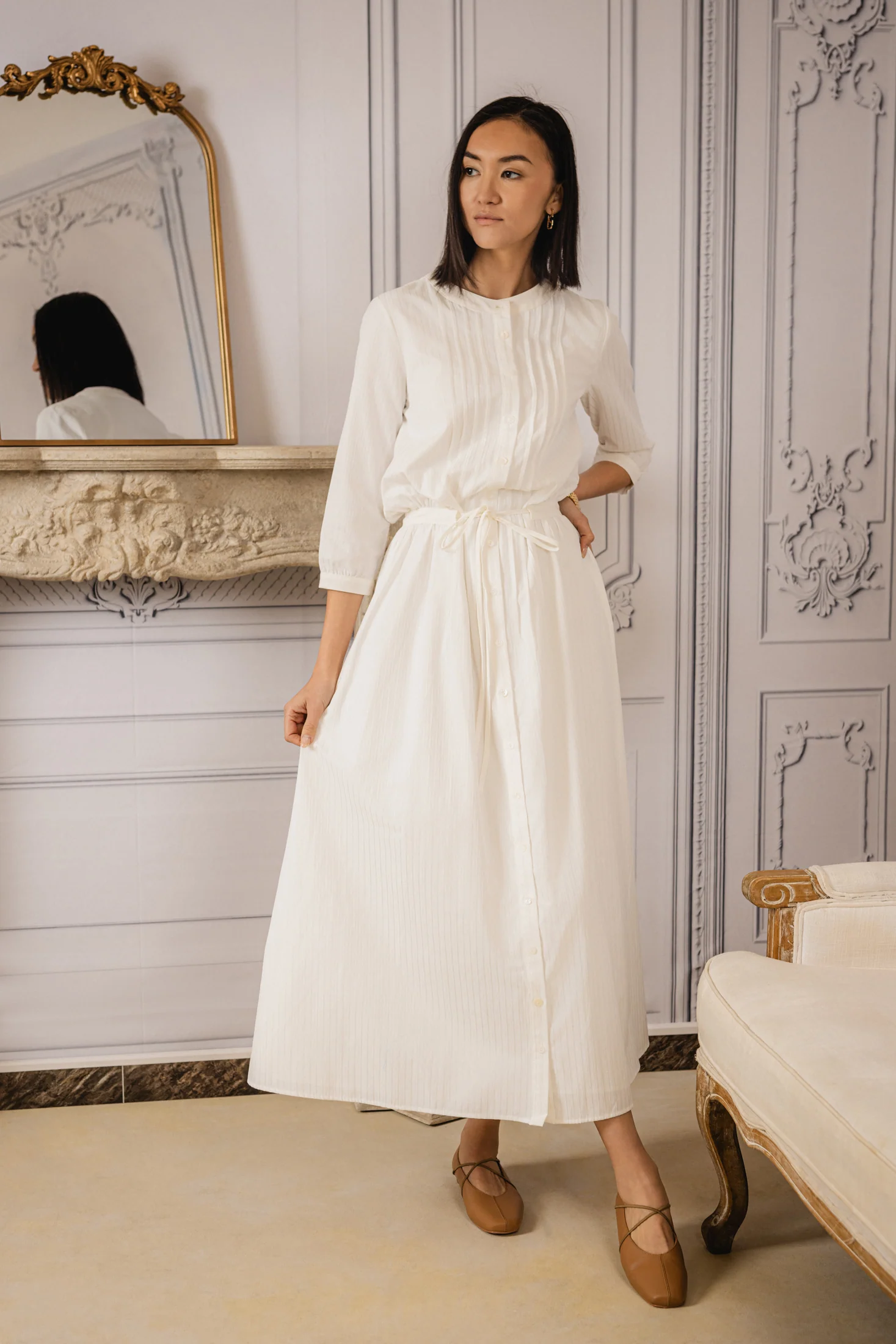 Maribel Striped Dress | White - Image 4