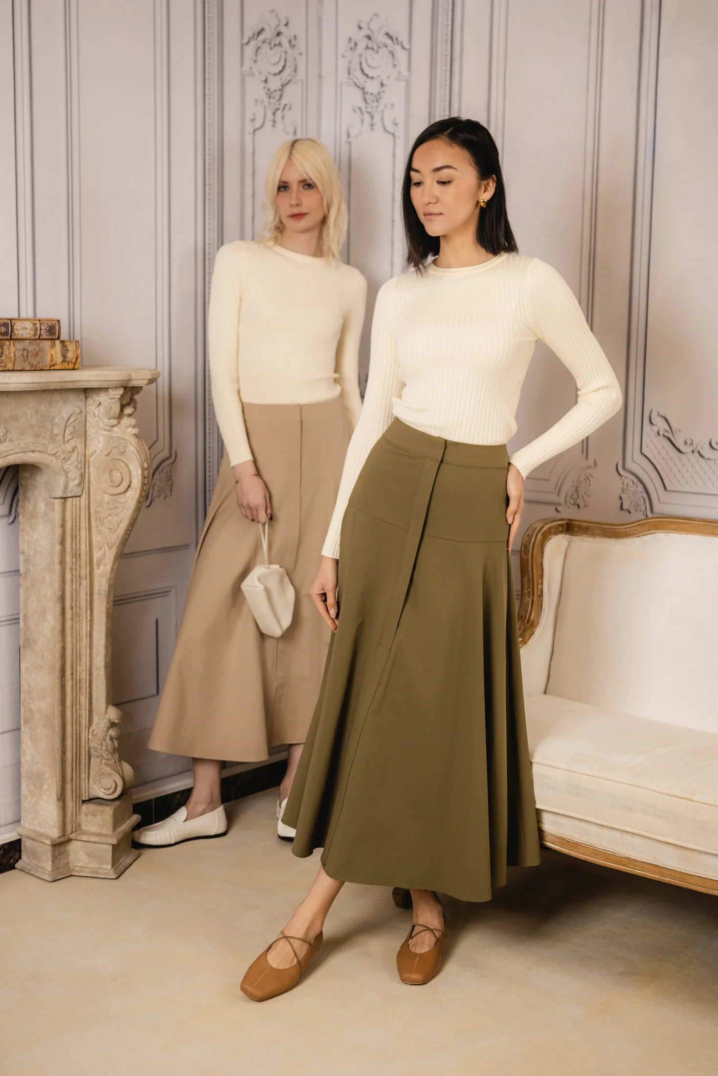 Tailored Yolk Skirt | Beige - Image 4