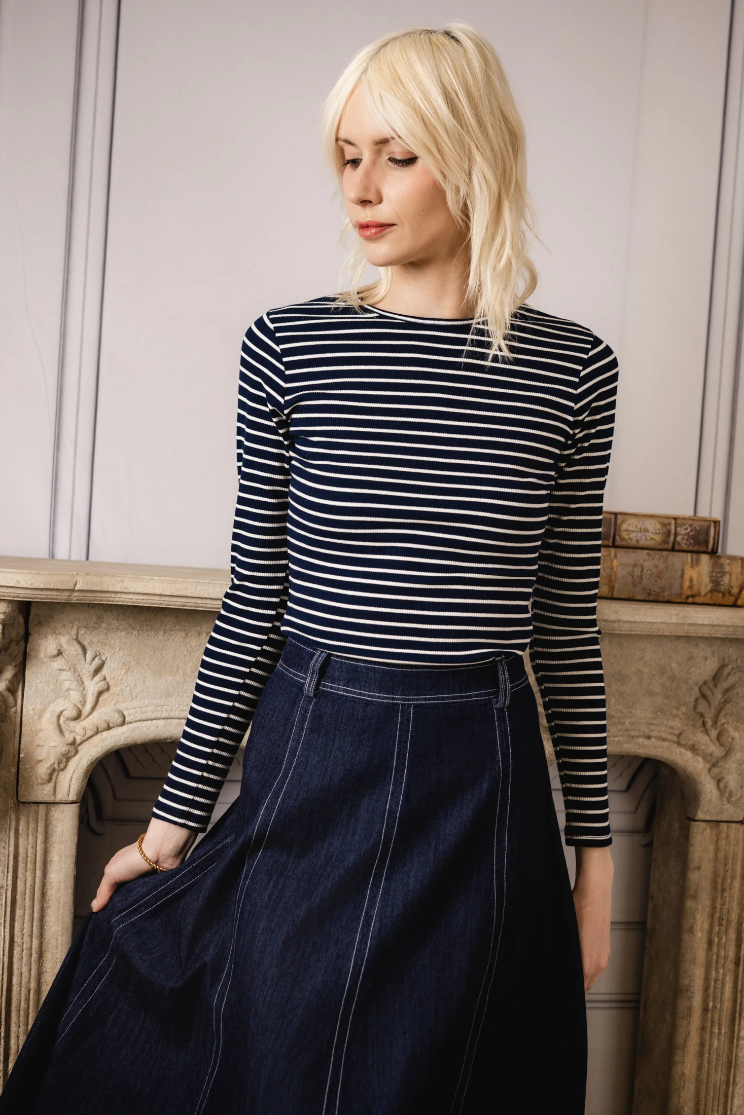 Stitched Denim Maxi | Dark Navy - Image 2
