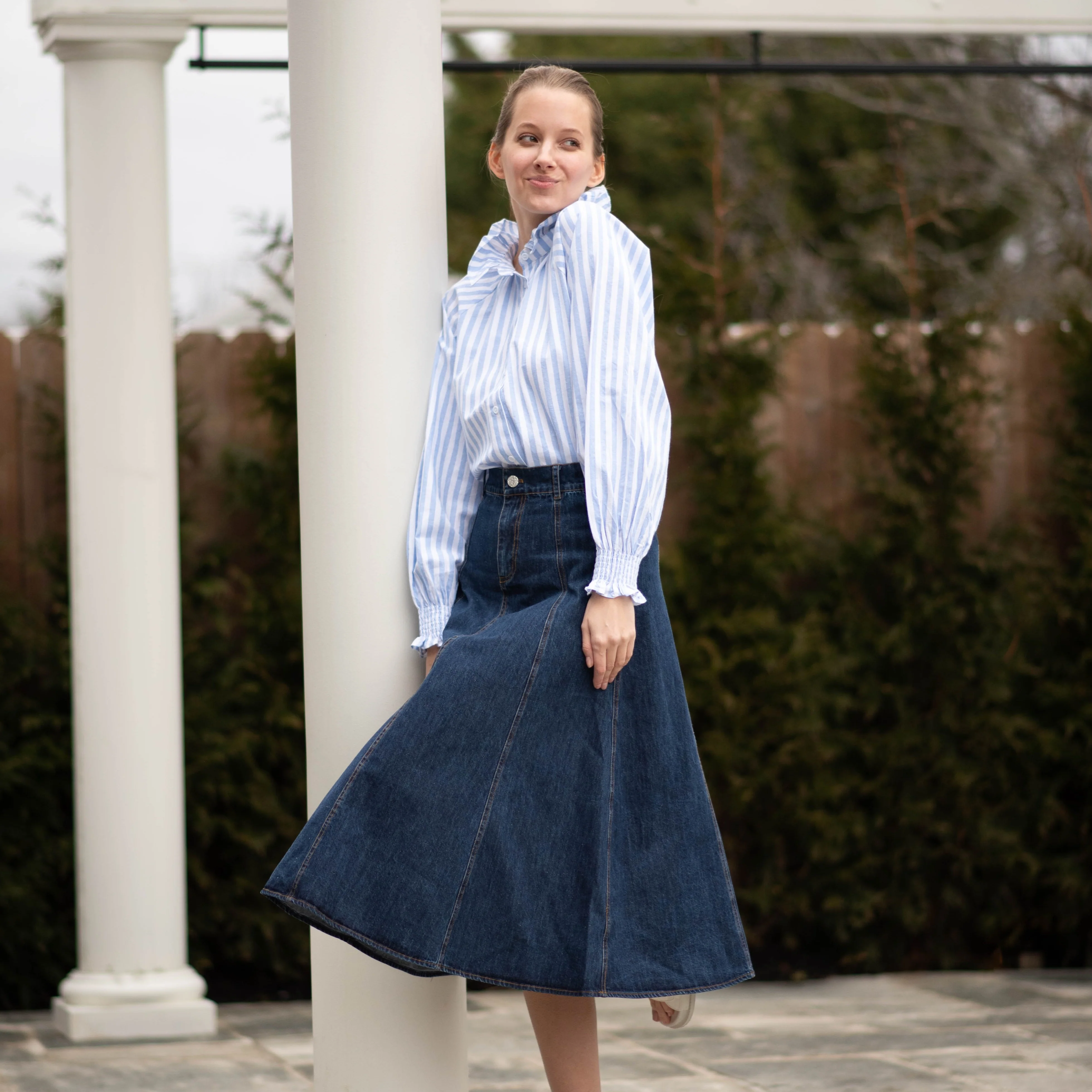 Jules Denim Panel Skirt | Blue - Image 3