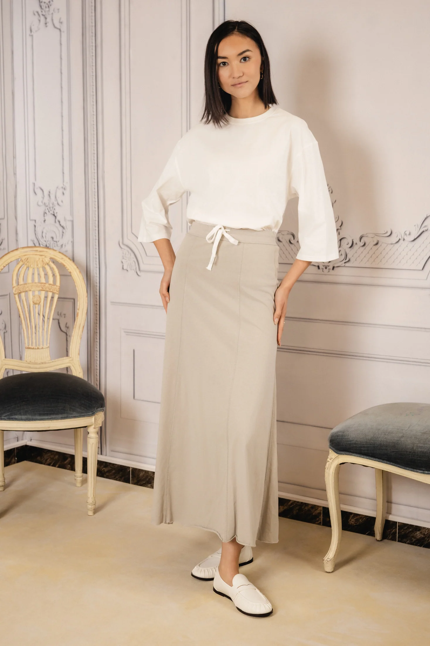 Drawstring Maxi Skirt| Gray - Image 2