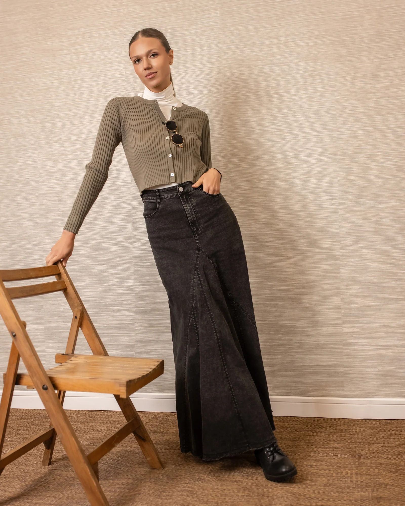 Flared Denim Skirt| Black - Image 3