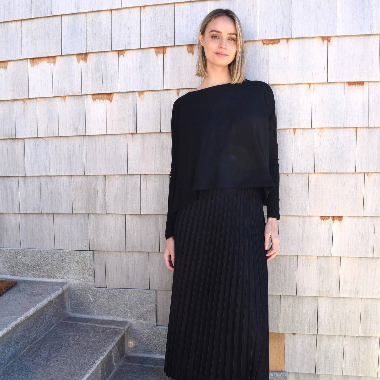 Pleated Denim Maxi | Black - Image 3