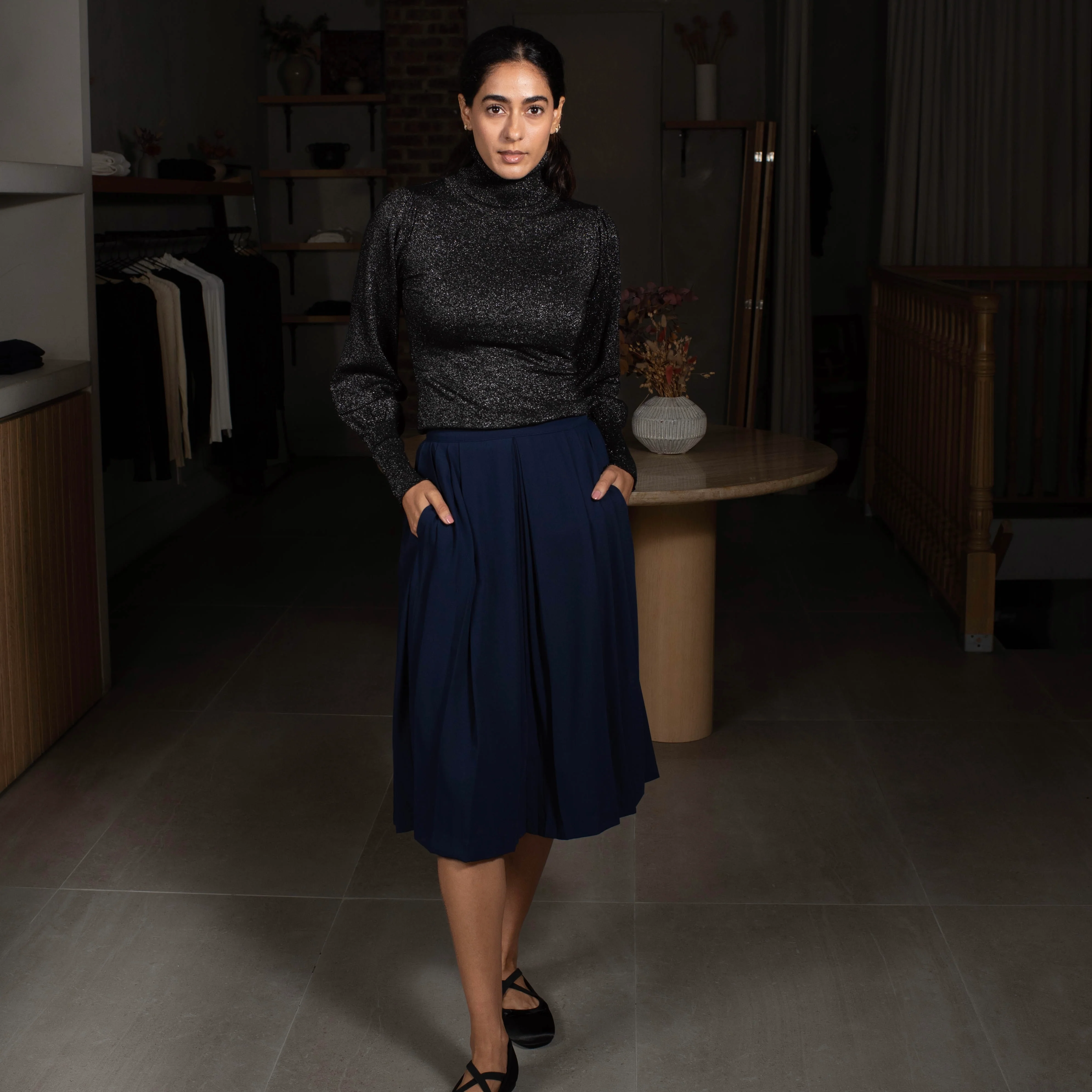 Pleated Panel Skirt | Navy [Final Sale] - Image 4