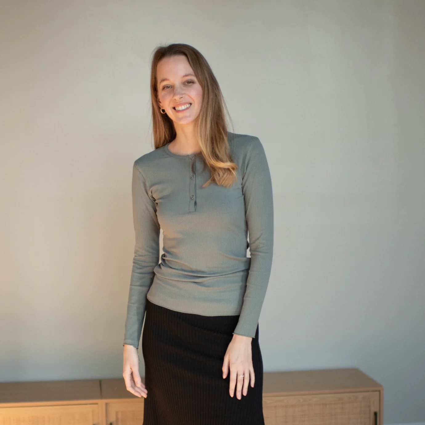 Ribbed Henley Tee | Sage [Final Sale] - Image 2