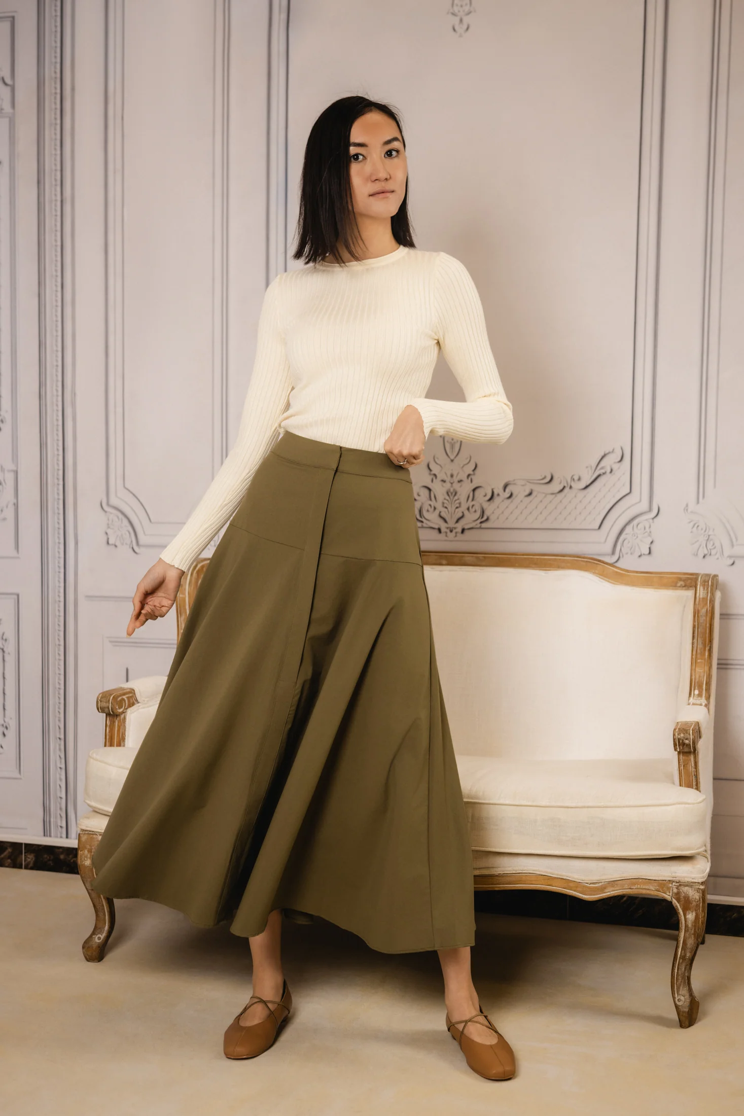 Rolled Collar Knit sweater | Cream - Image 4
