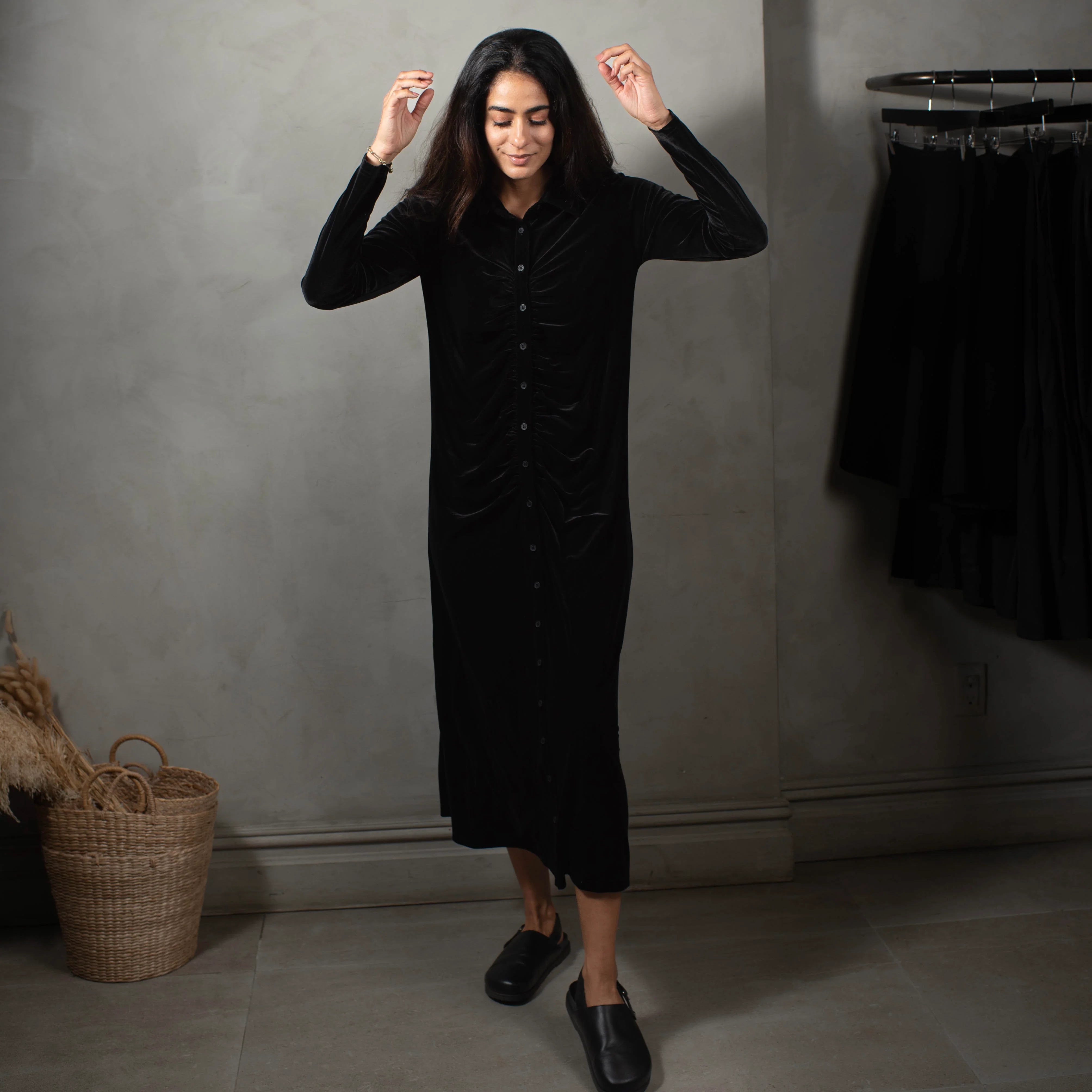 Velour Ruched Dress | Black [Final Sale] - Image 3